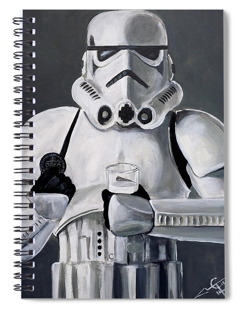 Stormtrooper Spiral Notebook featuring the painting Milk and Cookies by Tom Carlton