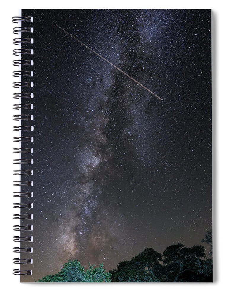 Enchanted Rock Spiral Notebook featuring the photograph Milky Way Vertical Panorama at Enchanted Rock State Natural Area - Texas Hill Country by Silvio Ligutti