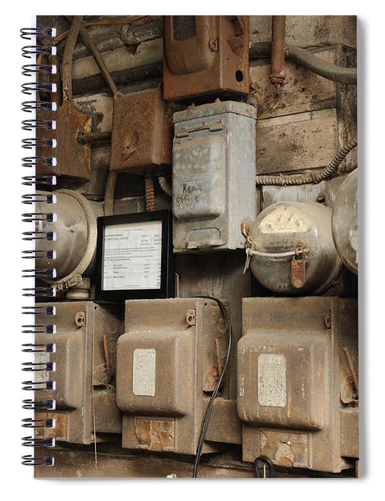Electricity Spiral Notebook featuring the photograph Mind the Cat and Circuit Breakers by Bradford Martin