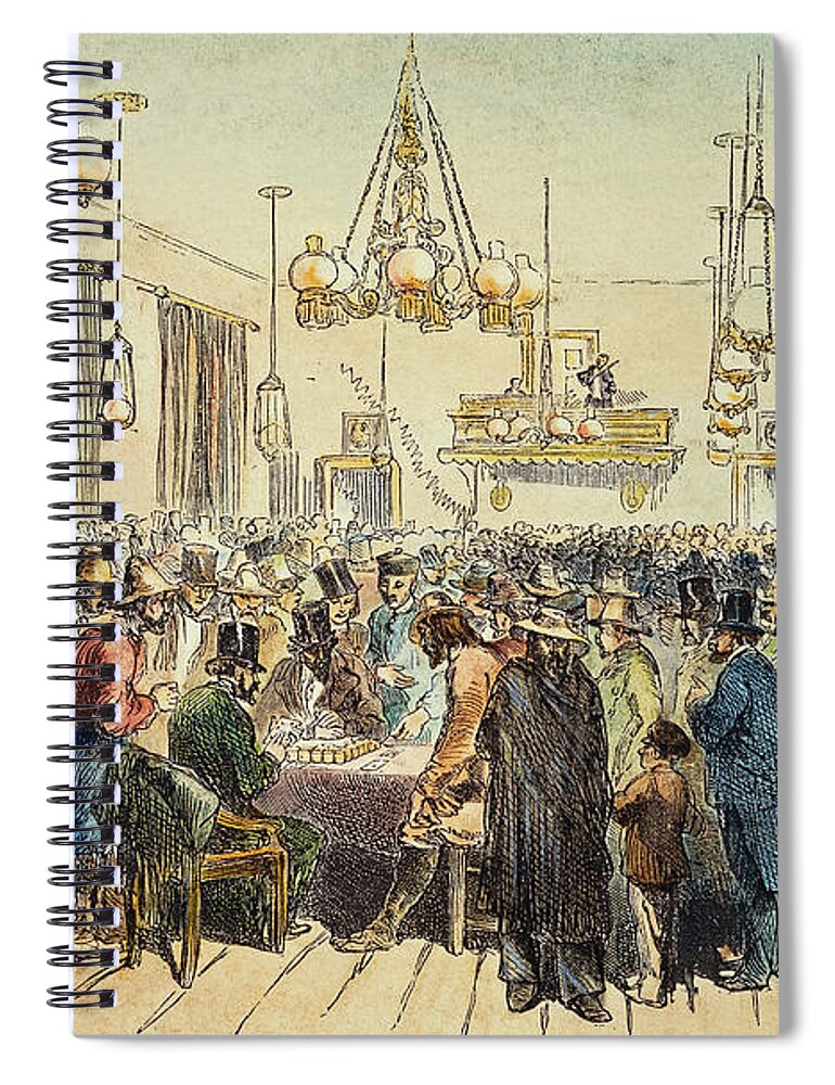 1852 Spiral Notebook featuring the photograph Miners In Saloon, 1852 by Granger