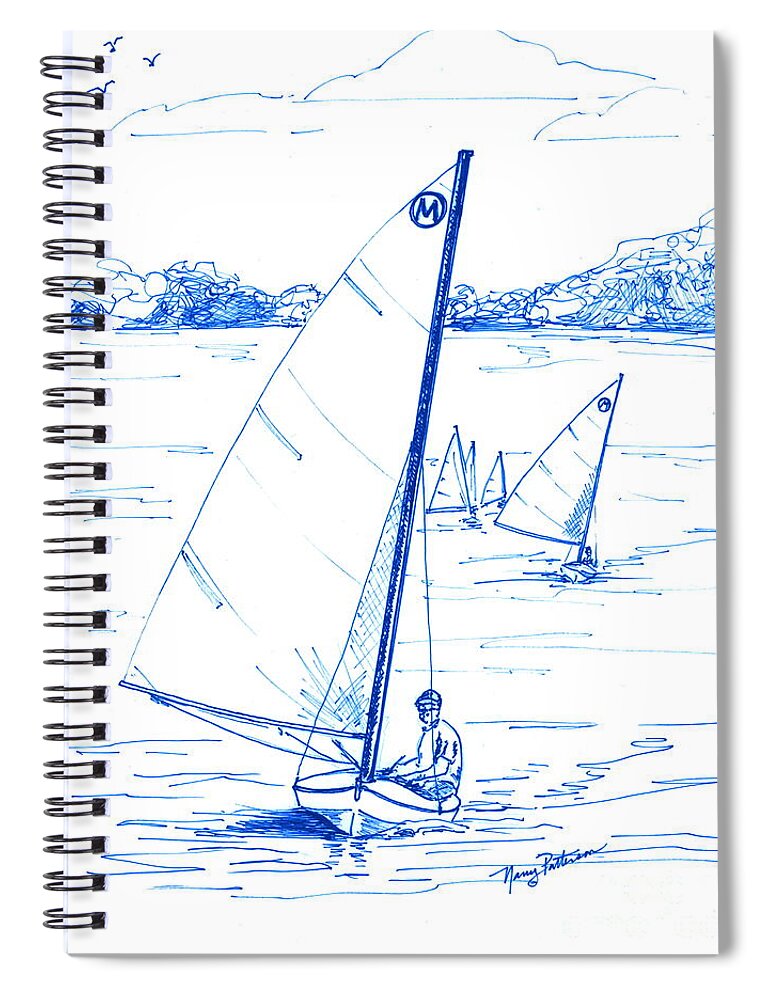 Mint Design Classic Moth Class Sailboat Spiral Notebook featuring the drawing Mint Classic Moth in Blue by Nancy Patterson