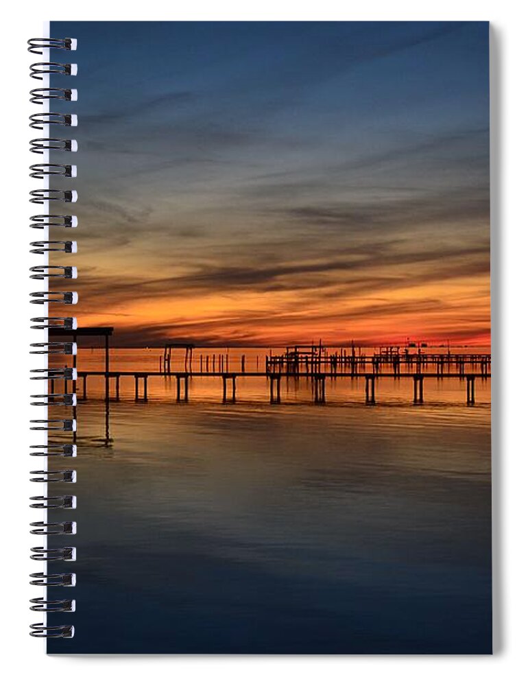 Navarre Spiral Notebook featuring the photograph Mirrored Sunset Colors on Santa Rosa Sound at Dusk by Jeff at JSJ Photography