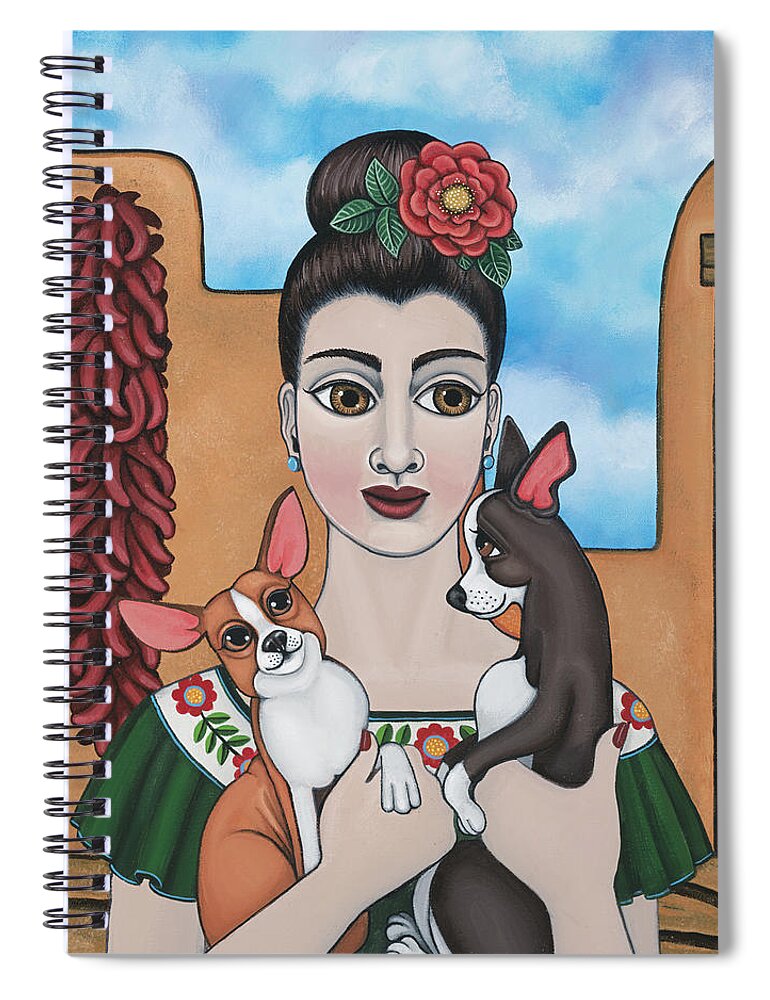 Chihuahua Spiral Notebook featuring the painting Mis Carinos by Victoria De Almeida