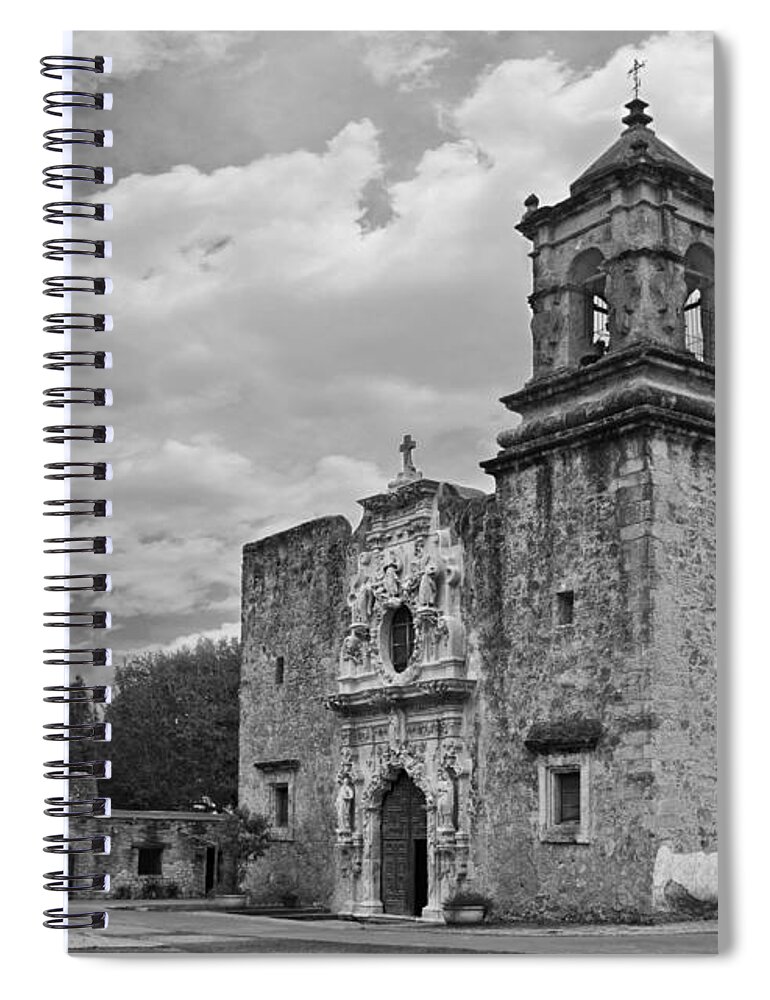 Mission San Jose Bw Spiral Notebook featuring the photograph Mission San Jose BW by Jemmy Archer