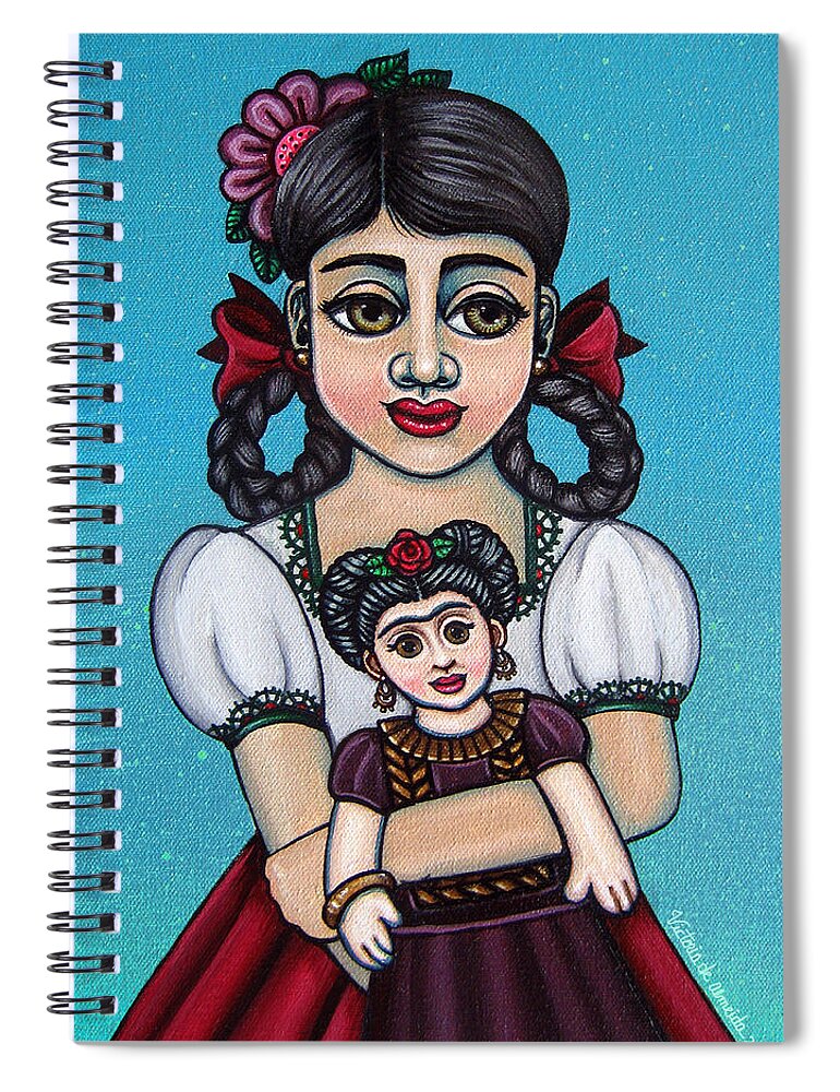 Frida Spiral Notebook featuring the painting Missy Holding Frida by Victoria De Almeida