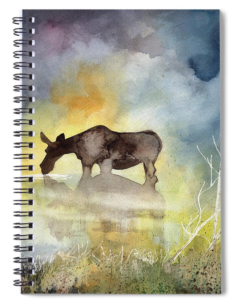 Moose Spiral Notebook featuring the painting Misty Moose Minerva by Sean Parnell