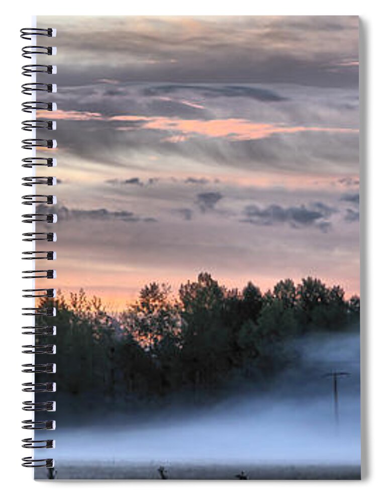 Countryside. Sun Spiral Notebook featuring the photograph Misty morning in France by Mick Flynn