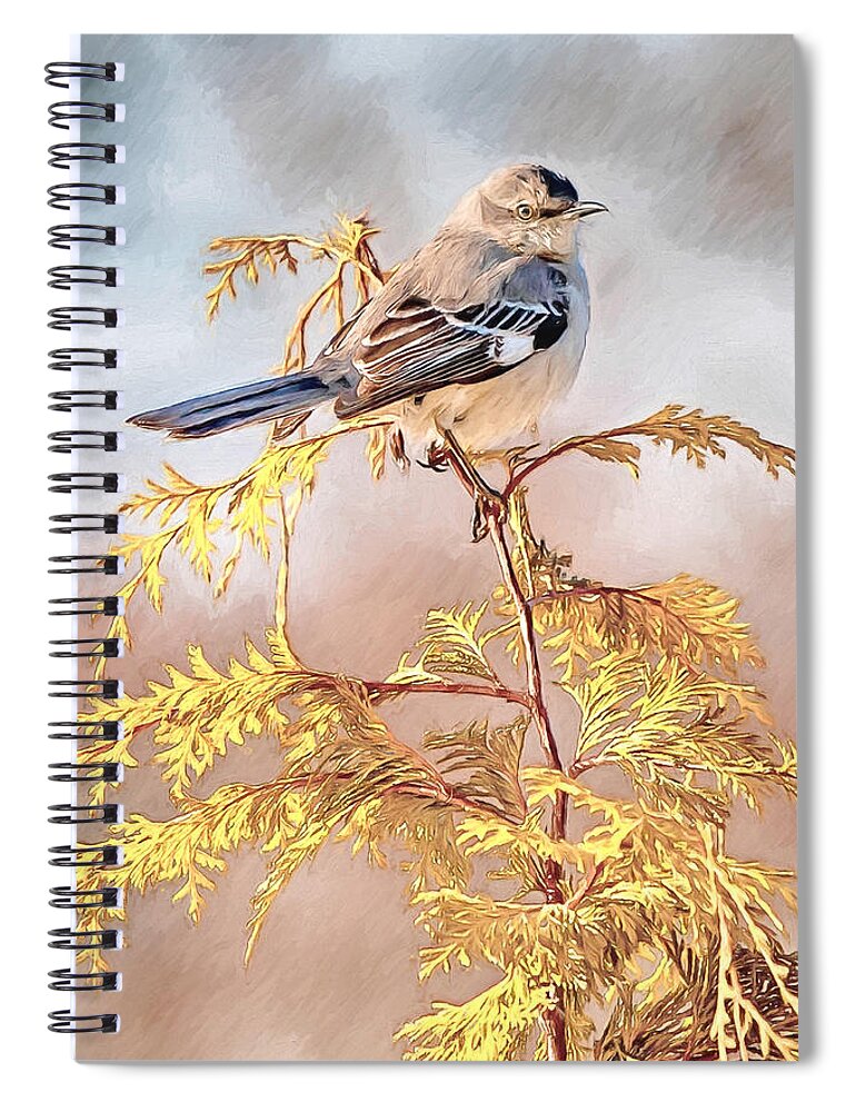 Mockingbird Spiral Notebook featuring the mixed media Mockingbird by John Haldane