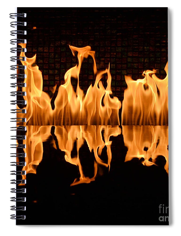 Travelpixpro Fire Spiral Notebook featuring the photograph Modern Fireplace Fire Reflected in Water Feature No.5 Square Format by Shawn O'Brien
