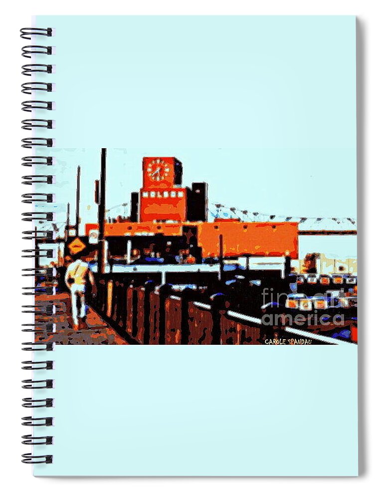 Montreal Spiral Notebook featuring the painting Molson's Clock Tower On The Pier Old Montreal Vintage City Scene Art By Carole Spandau by Carole Spandau