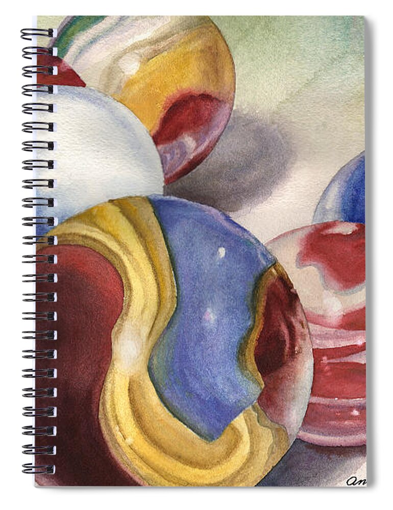 Marbles Painting Spiral Notebook featuring the painting Mom's Marble Shooter by Anne Gifford