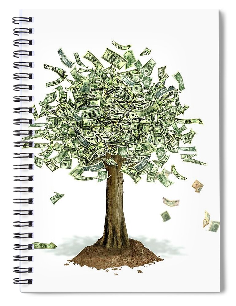 Money Doesn't Grow On Trees Spiral Notebook featuring the digital art Money Tree, Conceptual Artwork by Leonello Calvetti