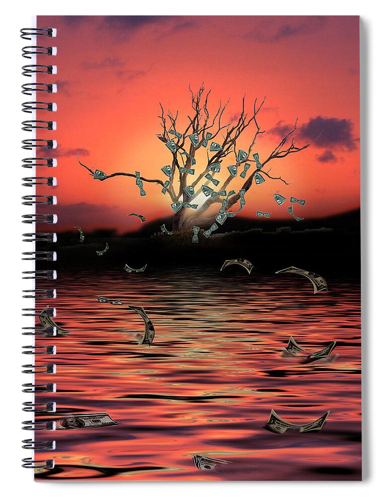 Money Tree Spiral Notebook featuring the digital art Money Tree Sunset by Gravityx9  Designs