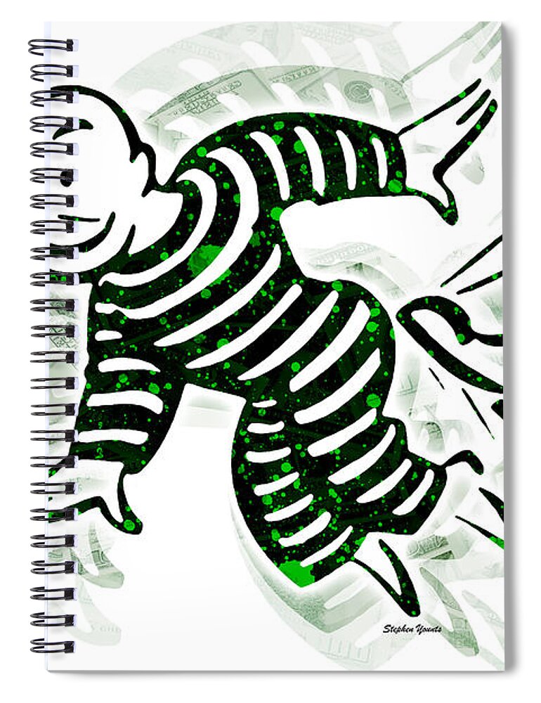 Monopoly Spiral Notebook featuring the digital art Monopoly Man - Out of Jail Free by Stephen Younts