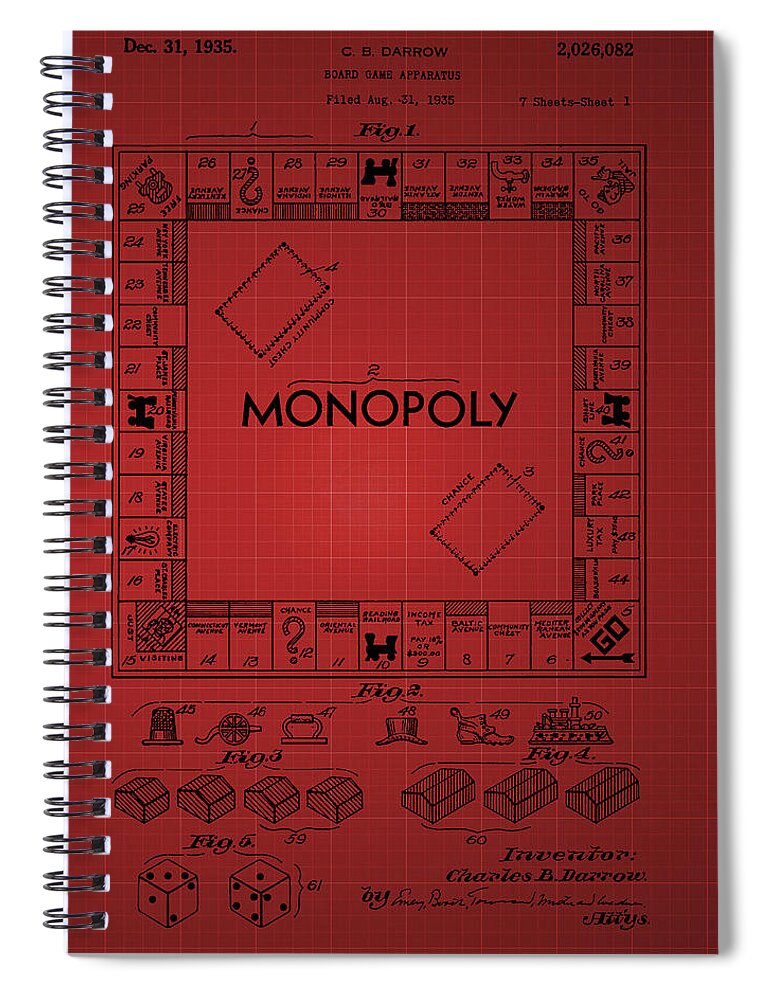 Monopoly Spiral Notebook featuring the photograph Monopoly Patent 1935 - Red by Chris Smith