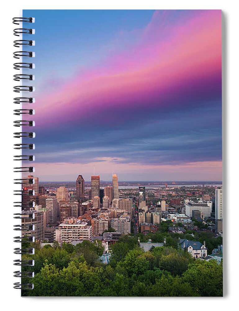 Scenics Spiral Notebook featuring the photograph Montreal Cityscape At Dusk by D3sign