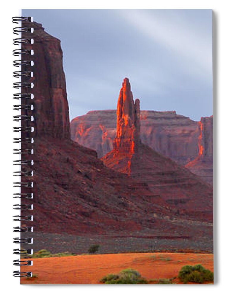 Desert Spiral Notebook featuring the photograph Monument Valley at Sunset Panoramic by Mike McGlothlen
