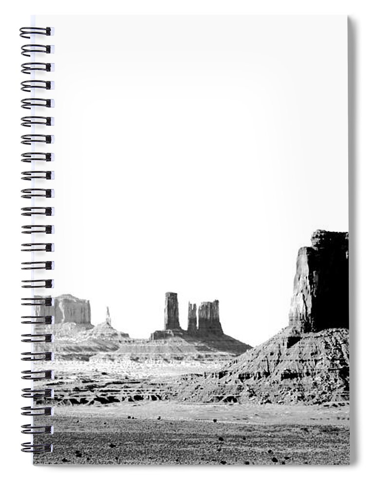 Monument Valley Spiral Notebook featuring the digital art Monument Valley Utah Sanstone Monoliths Rising Up Above Desert Floor BW Conte Crayon Digital Art by Shawn O'Brien