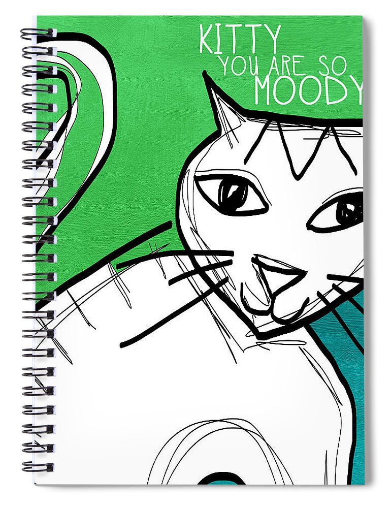 Cat Spiral Notebook featuring the painting Moody Cat- pop art by Linda Woods