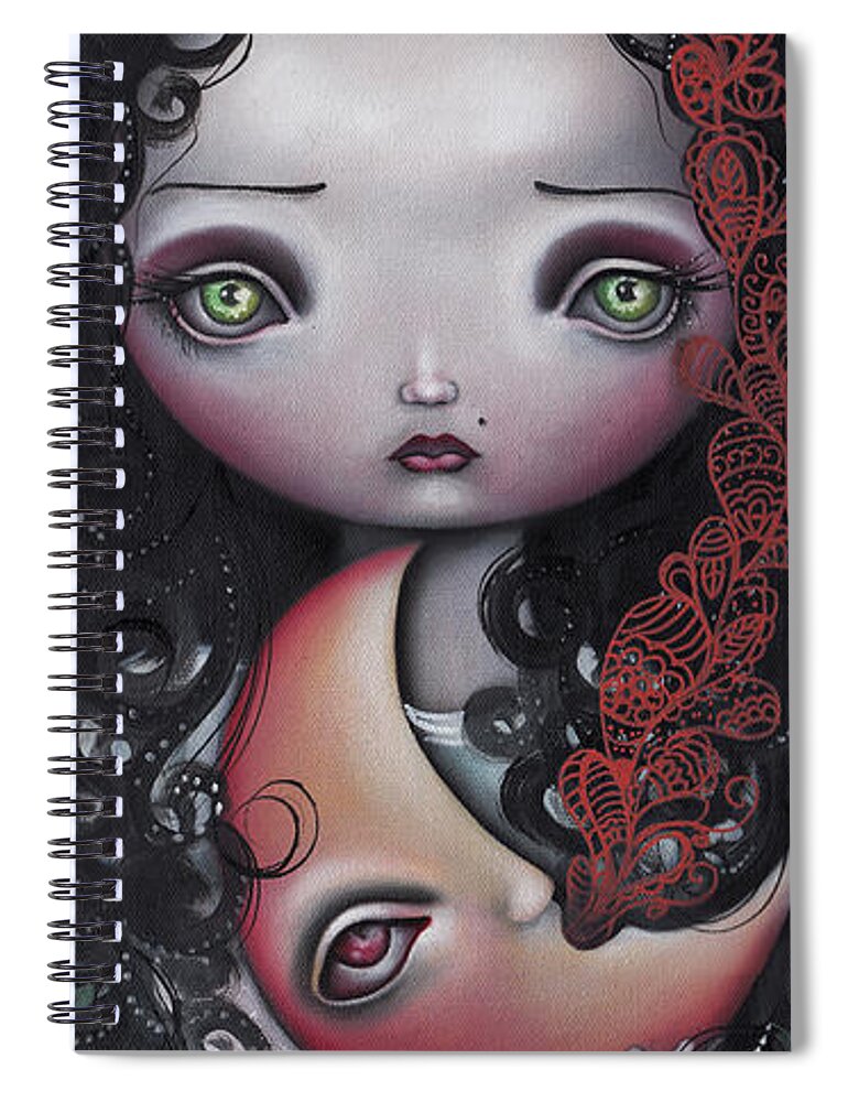 Fantasy Spiral Notebook featuring the painting Moon Keeper by Abril Andrade