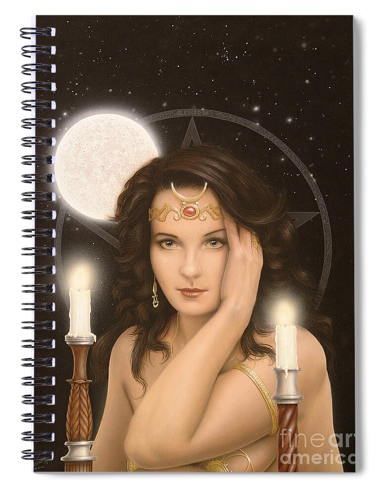 Paintings Spiral Notebook featuring the painting Moon Priestess by John Silver