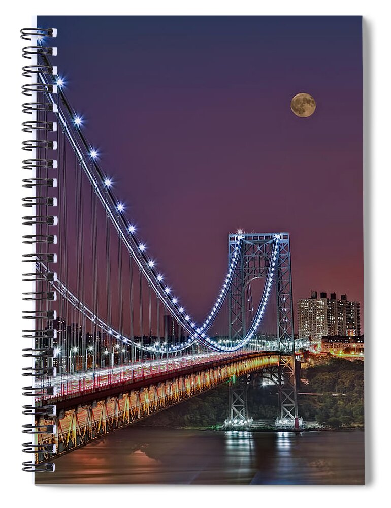 Full Moons Spiral Notebook featuring the photograph Moon Rise over the George Washington Bridge by Susan Candelario