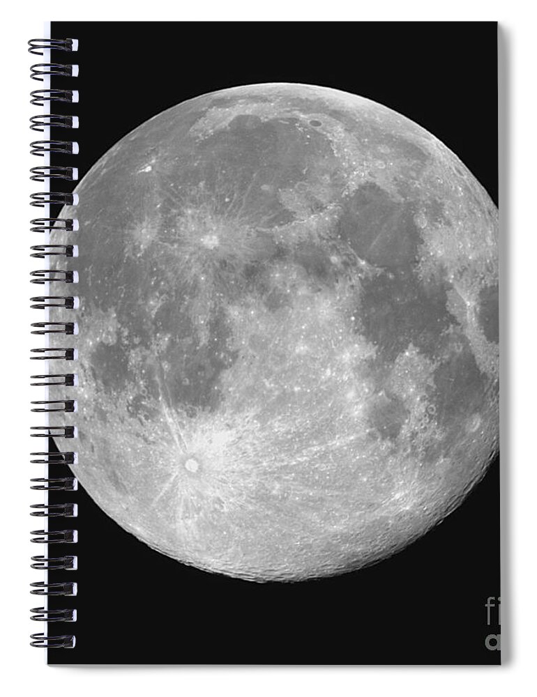 Science Spiral Notebook featuring the photograph Moon With Impact Ejecta Rays by John Chumack