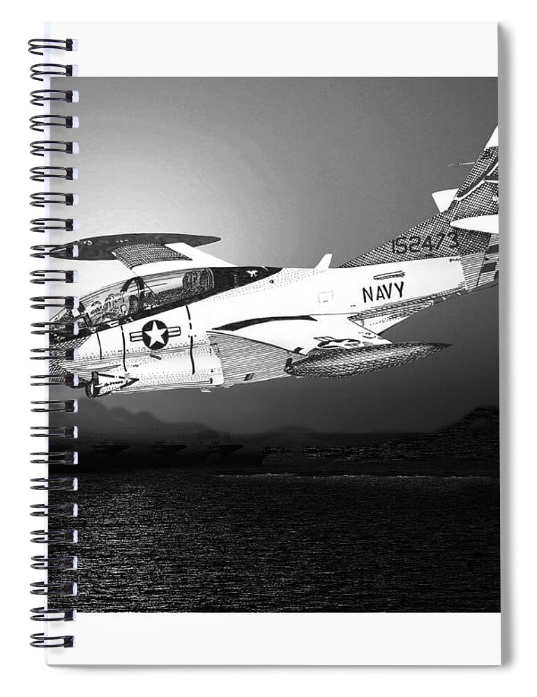Aviation Art Of The North American T-2c Buckeye Spiral Notebook featuring the drawing Moonlight Buckeye T 2C training mission by Jack Pumphrey