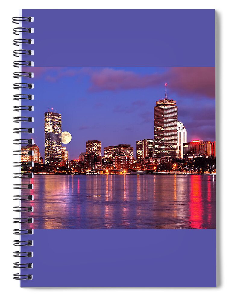 Boston Strong Spiral Notebook featuring the photograph Moonlit Boston on the Charles by Mitchell R Grosky