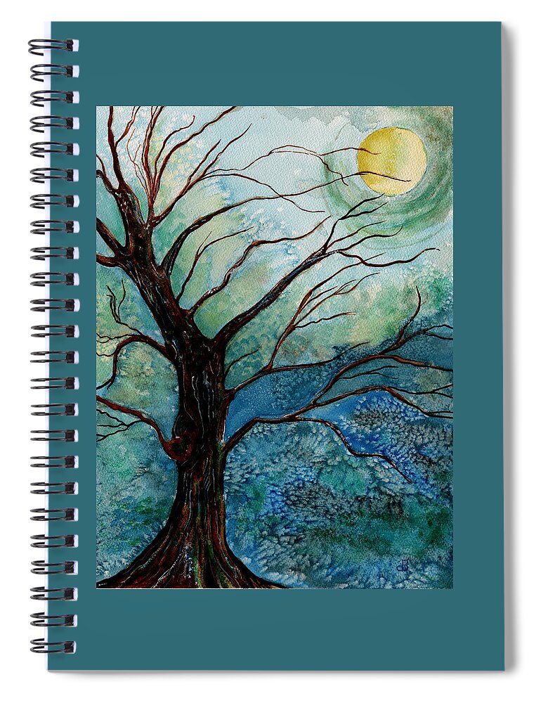 Landscape Spiral Notebook featuring the painting Moonrise In The Wild Night by Brenda Owen