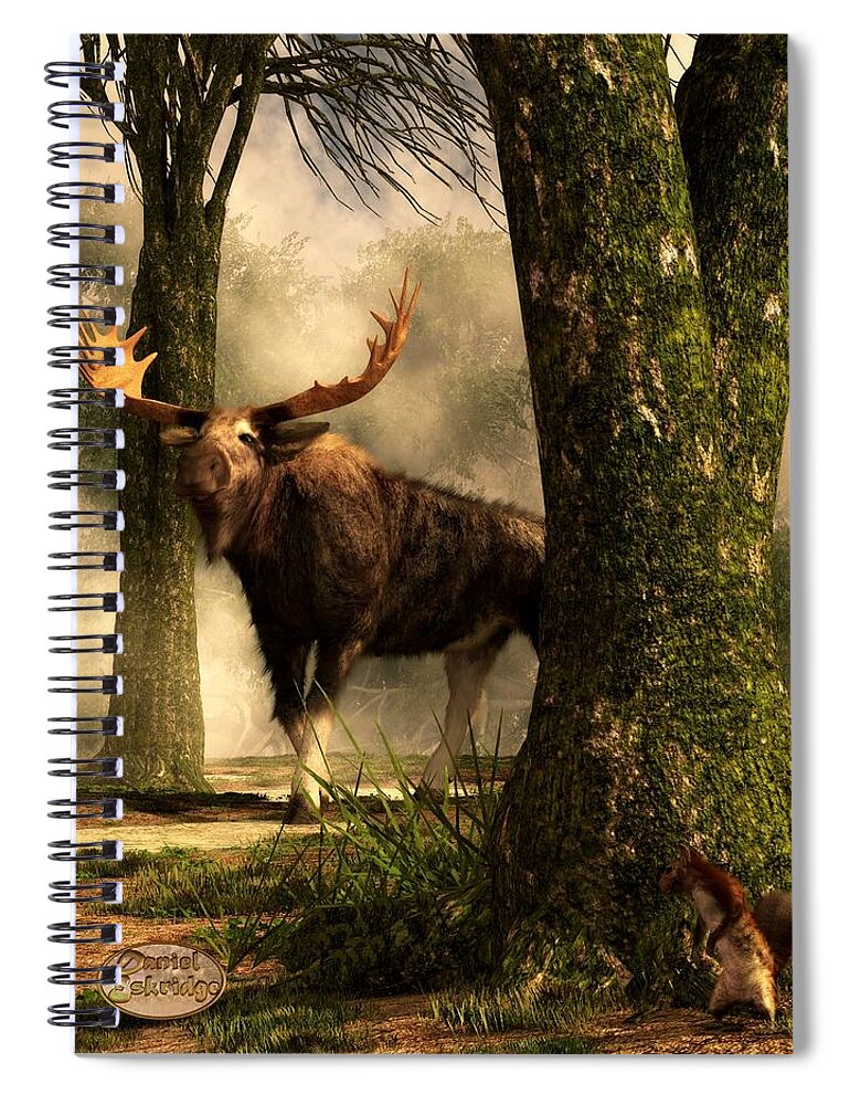 Moose Spiral Notebook featuring the digital art Moose and Squirrel by Daniel Eskridge