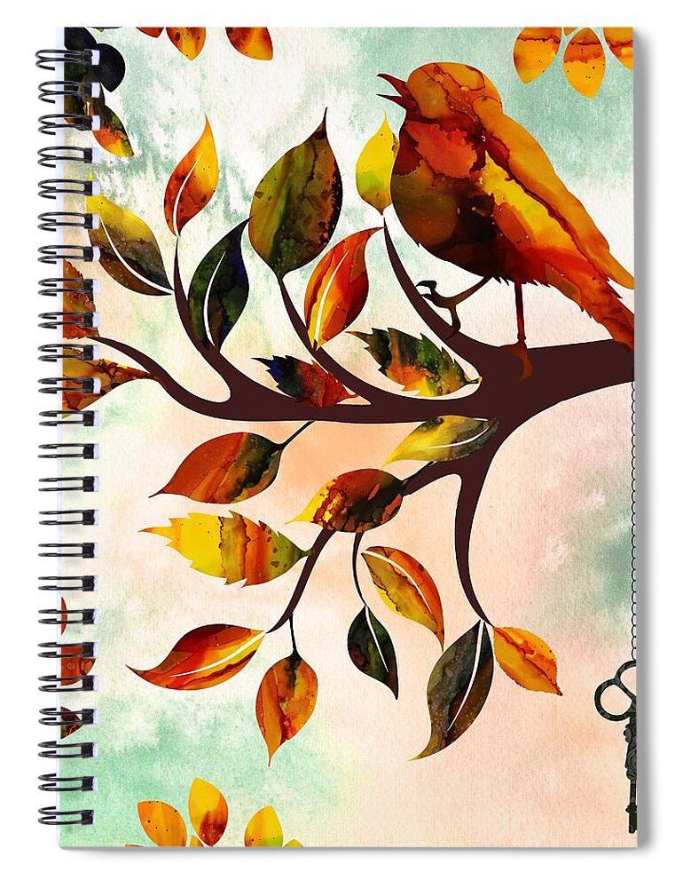 Bird Spiral Notebook featuring the painting Morning Bird by Lilia D