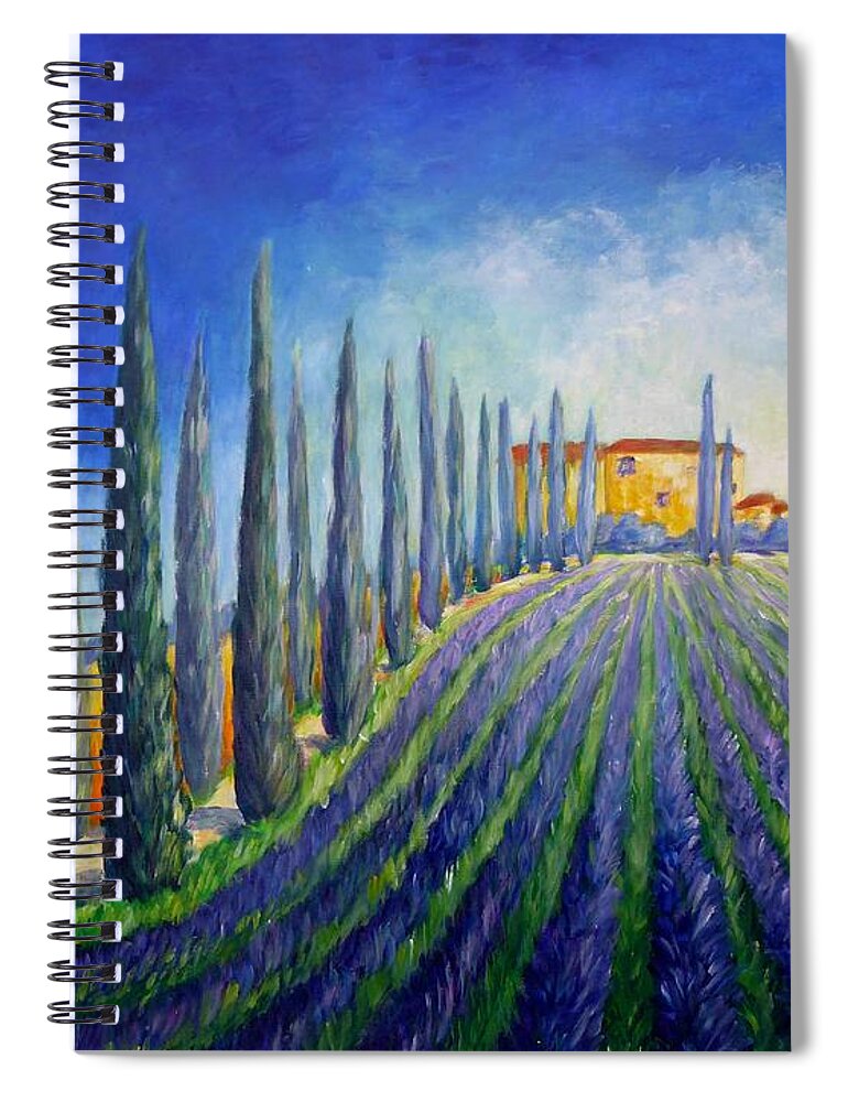 Tuscany Spiral Notebook featuring the painting Lavender field by Cristina Stefan