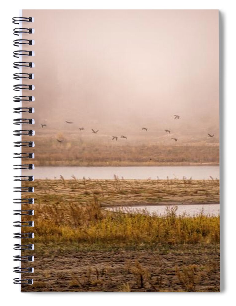 Birds Spiral Notebook featuring the photograph Morning Mist At The Lake by Peggy Hughes