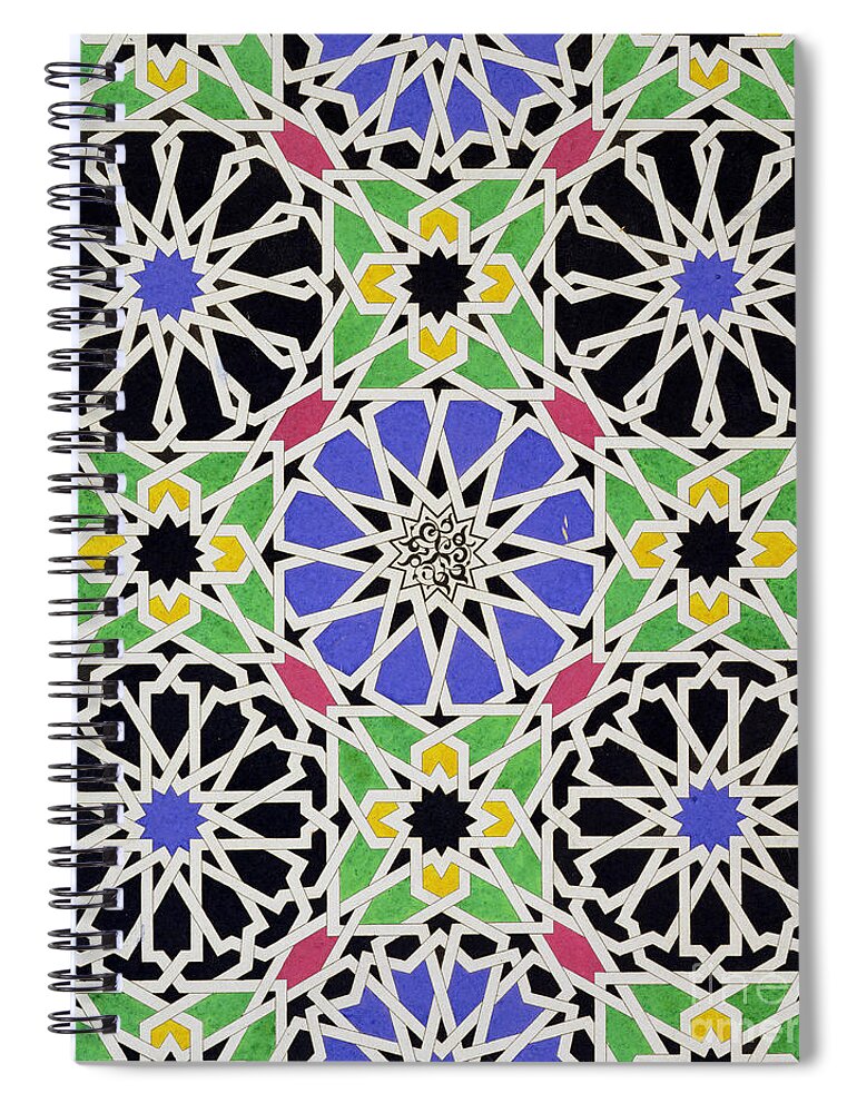 Spain Spiral Notebook featuring the painting Mosaic ornament in the south side of the Court of the Lions by James Cavanagh Murphy