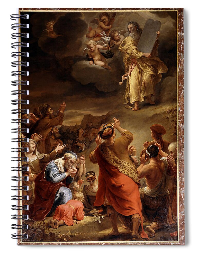 Ferdinand Bol Spiral Notebook featuring the painting Moses descends from Mount Siniai with the Ten Commandments by Ferdinand Bol