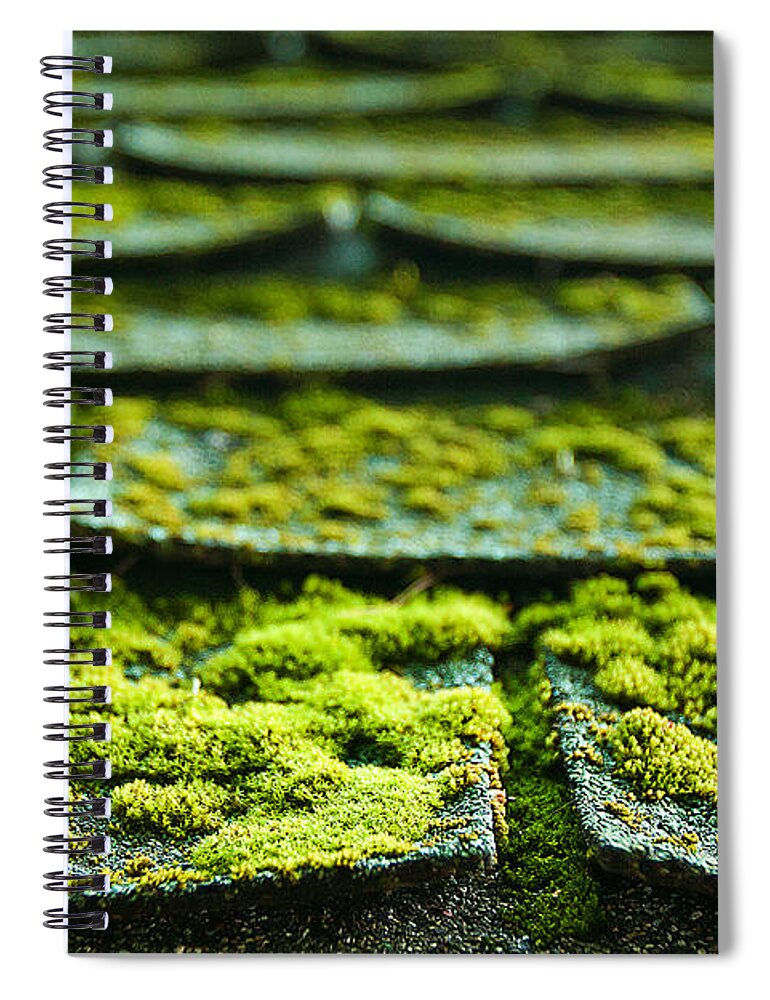 Green Spiral Notebook featuring the photograph Mossy Roof Tiles by Lisa Chorny