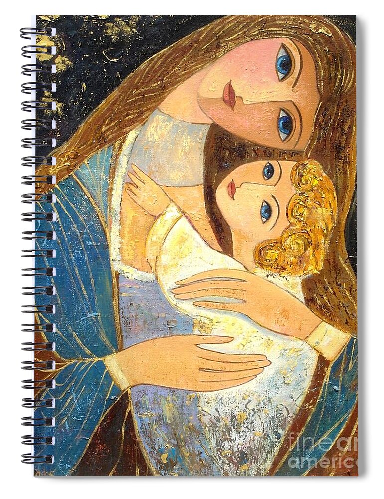 Mother And Golden Haired Child Spiral Notebook featuring the painting Mother and Golden Haired Child by Shijun Munns