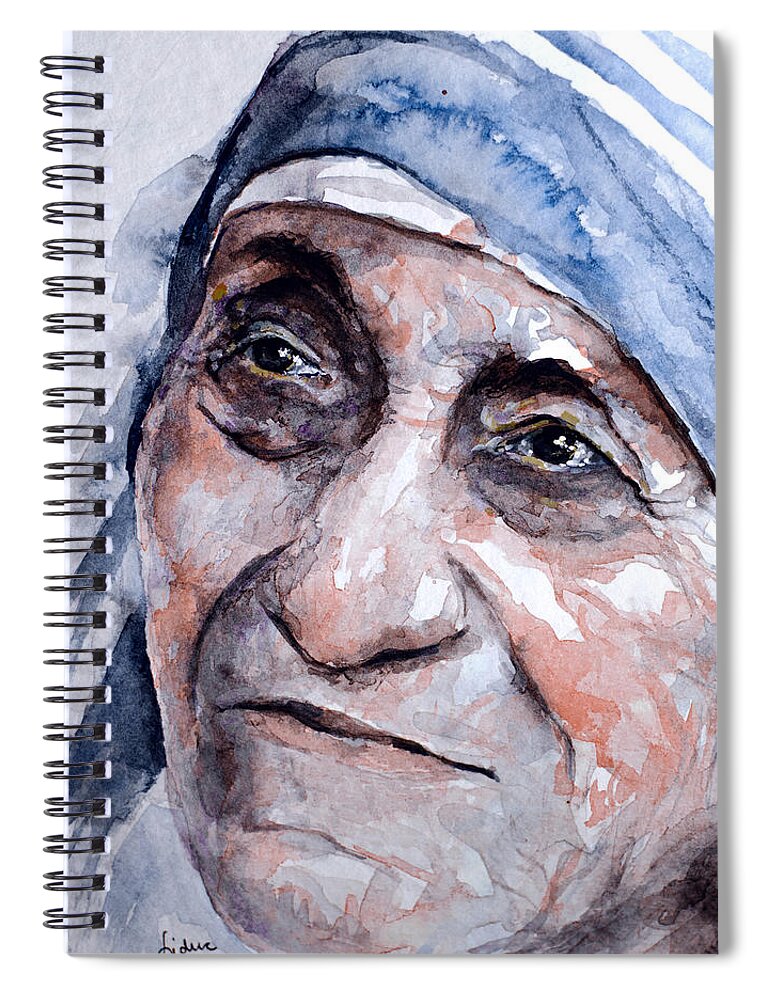 Theresa Spiral Notebook featuring the painting Mother Theresa watercolor by Laur Iduc