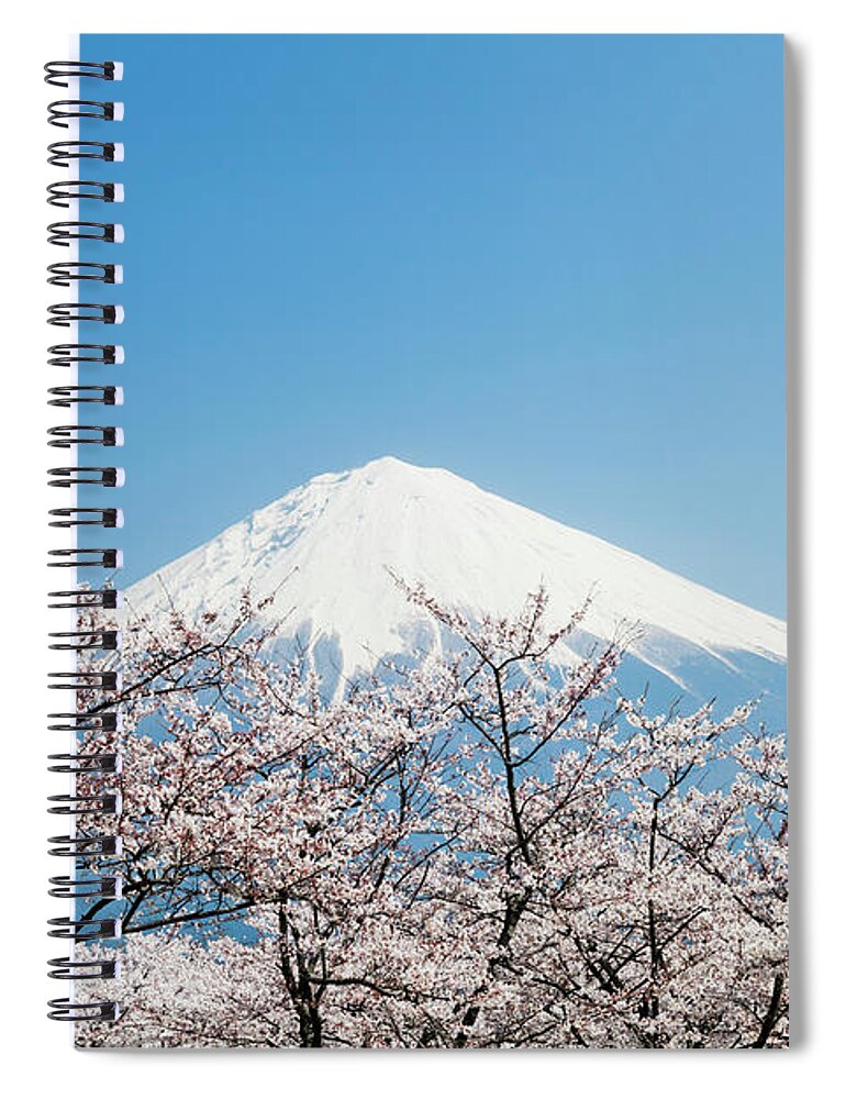 Scenics Spiral Notebook featuring the photograph Mount Fuji & Cherry Blossom by Ooyoo