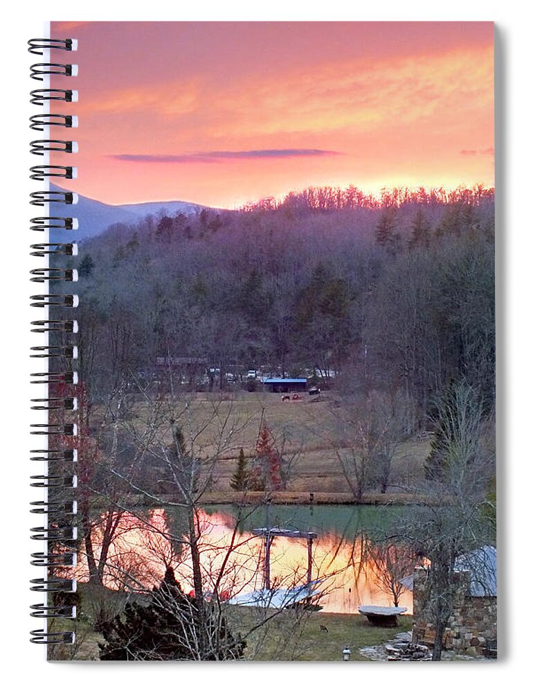 Landscapes Spiral Notebook featuring the photograph Mountain Country Farm with Ponds at Sunset by Duane McCullough