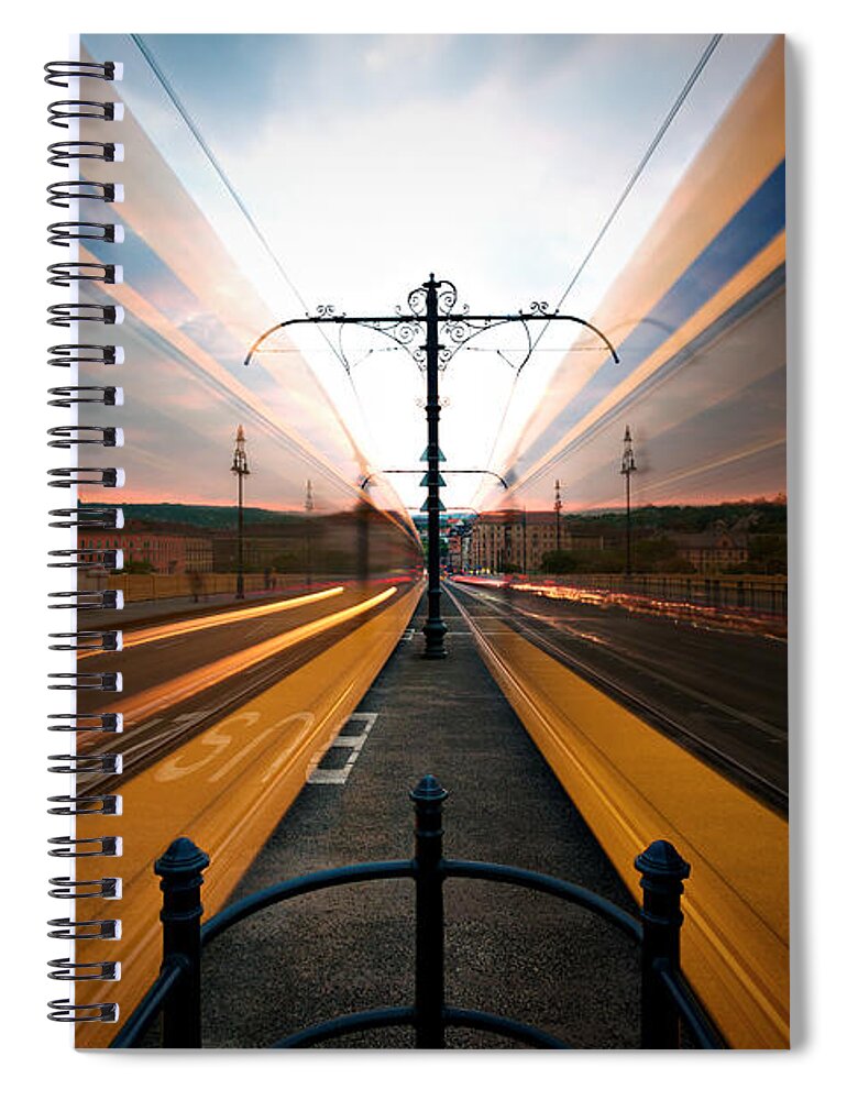 Scenics Spiral Notebook featuring the photograph Moving Trams On Margaret Bridge by Gehringj