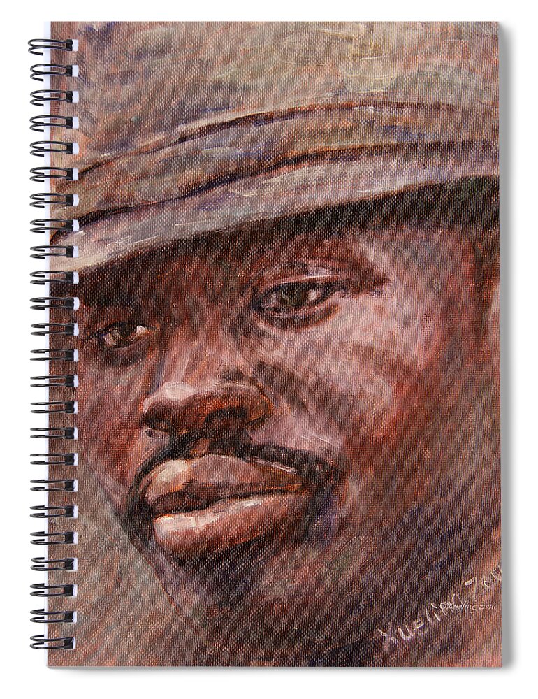 Mr Cool Hat Spiral Notebook featuring the painting Mr Cool Hat by Xueling Zou
