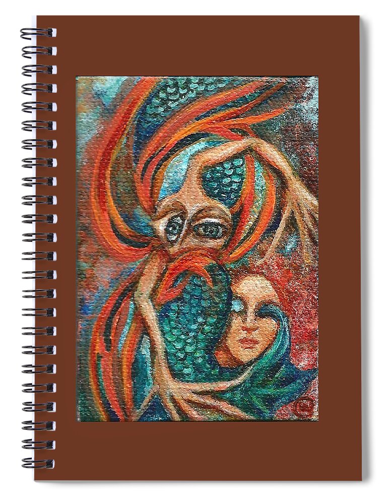 Mermaid Spiral Notebook featuring the painting Mrs. Smith based on poem by Ogden Nash by Linda Markwardt