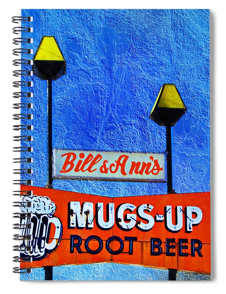 Andee Design Spiral Notebook featuring the photograph Mugs Up Root Beer Drive In Sign by Andee Design