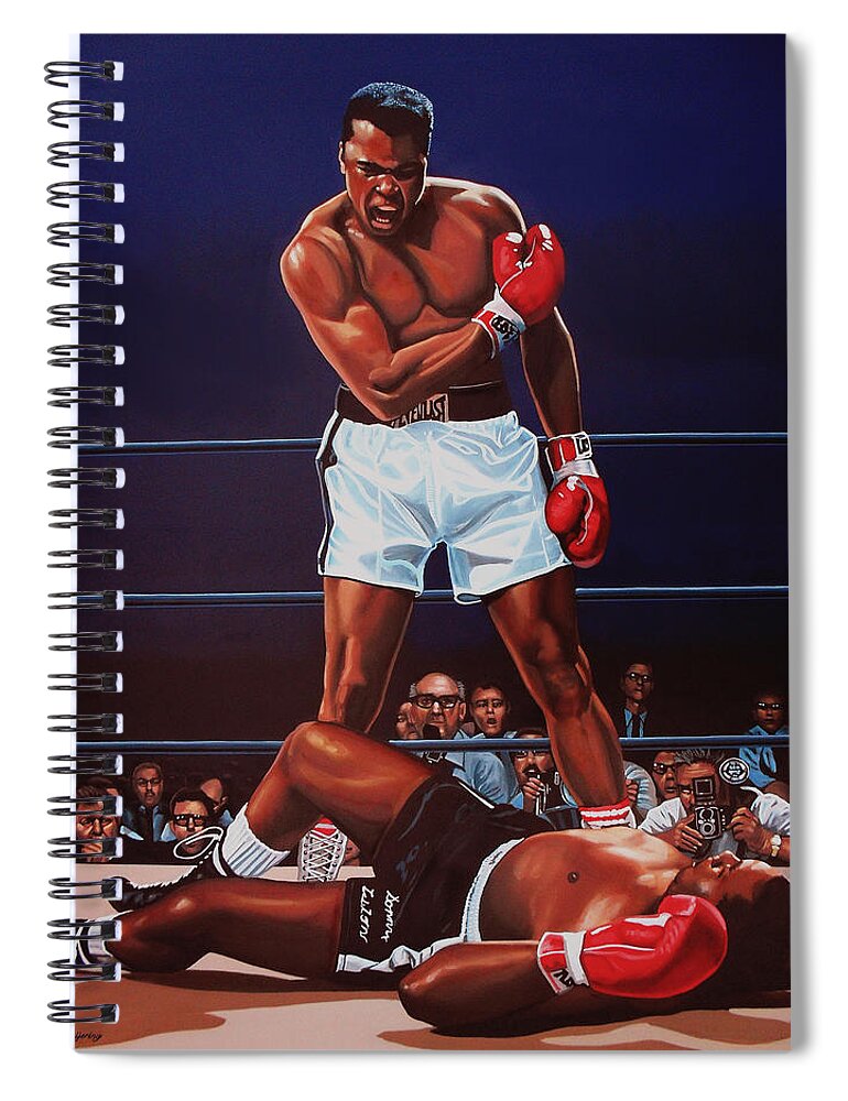 Mohammed Ali Versus Sonny Liston Muhammad Ali Paul Meijering Boxing Boxer Prizefighter Mohammed Ali Ali Sonny Liston Cassius Clay Big Bear The Greatest Boxing Champion The People's Champion The Louisville Lip Knockout Paul Meijering Wbc World Champions Heavyweight Boxing Champions Athlete Icon Portrait Realism Sport Heavyweight Adventure Down Sportsman Hero Painting Canvas Realistic Painting Art Artwork Work Of Art Realistic Art Ring Celebrity Celebrities Spiral Notebook featuring the painting Muhammad Ali versus Sonny Liston by Paul Meijering