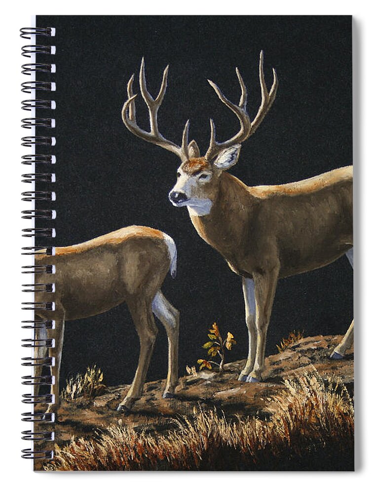 Deer Spiral Notebook featuring the painting Mule Deer Ridge by Crista Forest