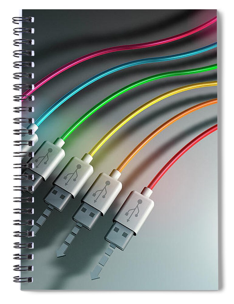 Access Spiral Notebook featuring the photograph Multicolored Usb Cables In A Row by Ikon Ikon Images