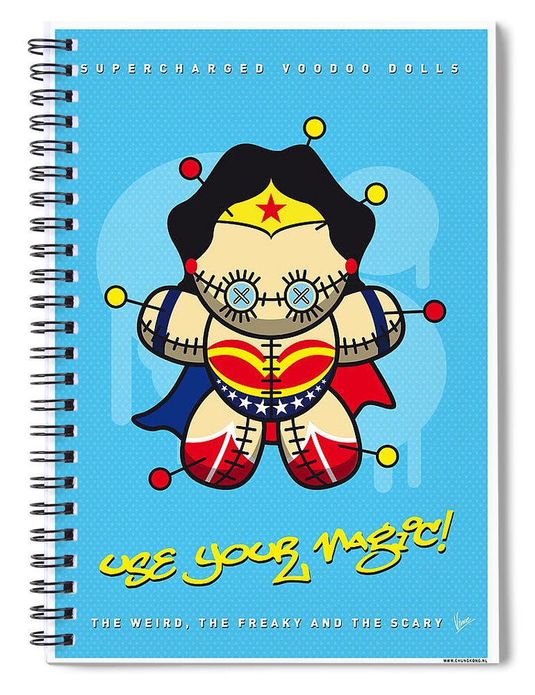  Voodoo Spiral Notebook featuring the digital art My SUPERCHARGED VOODOO DOLLS WONDER WOMAN by Chungkong Art