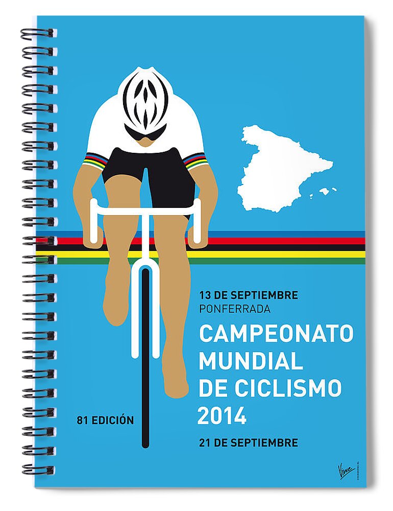 Minimal Spiral Notebook featuring the digital art MY UCI Road World Championships MINIMAL POSTER 2014 by Chungkong Art